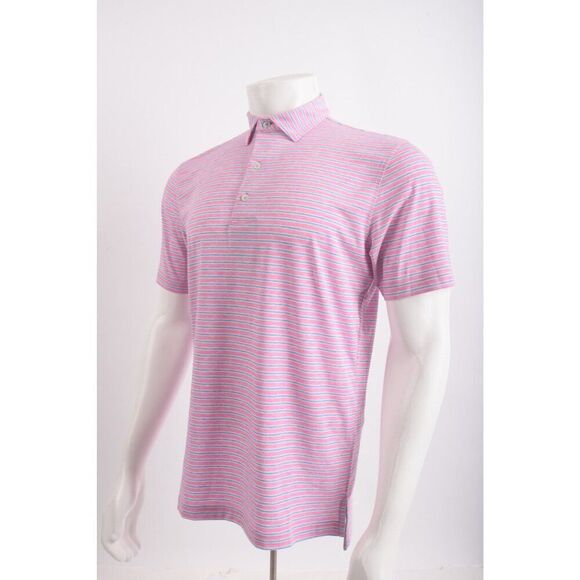 Johnnie-O Mens Polo Shirt Carlos Top shelf Size S Blue Pink Taffy Striped NWT - Picture 3 of 6